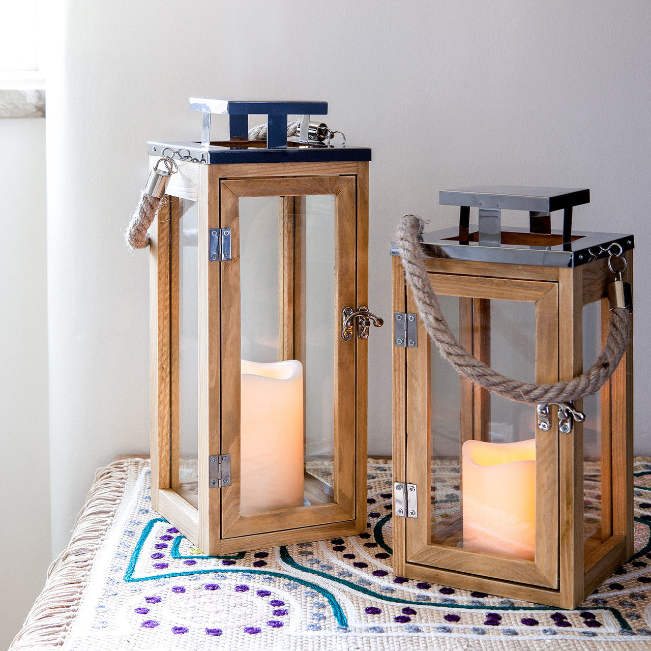 Lanterne Salcombe en Bois à Bougie LED
