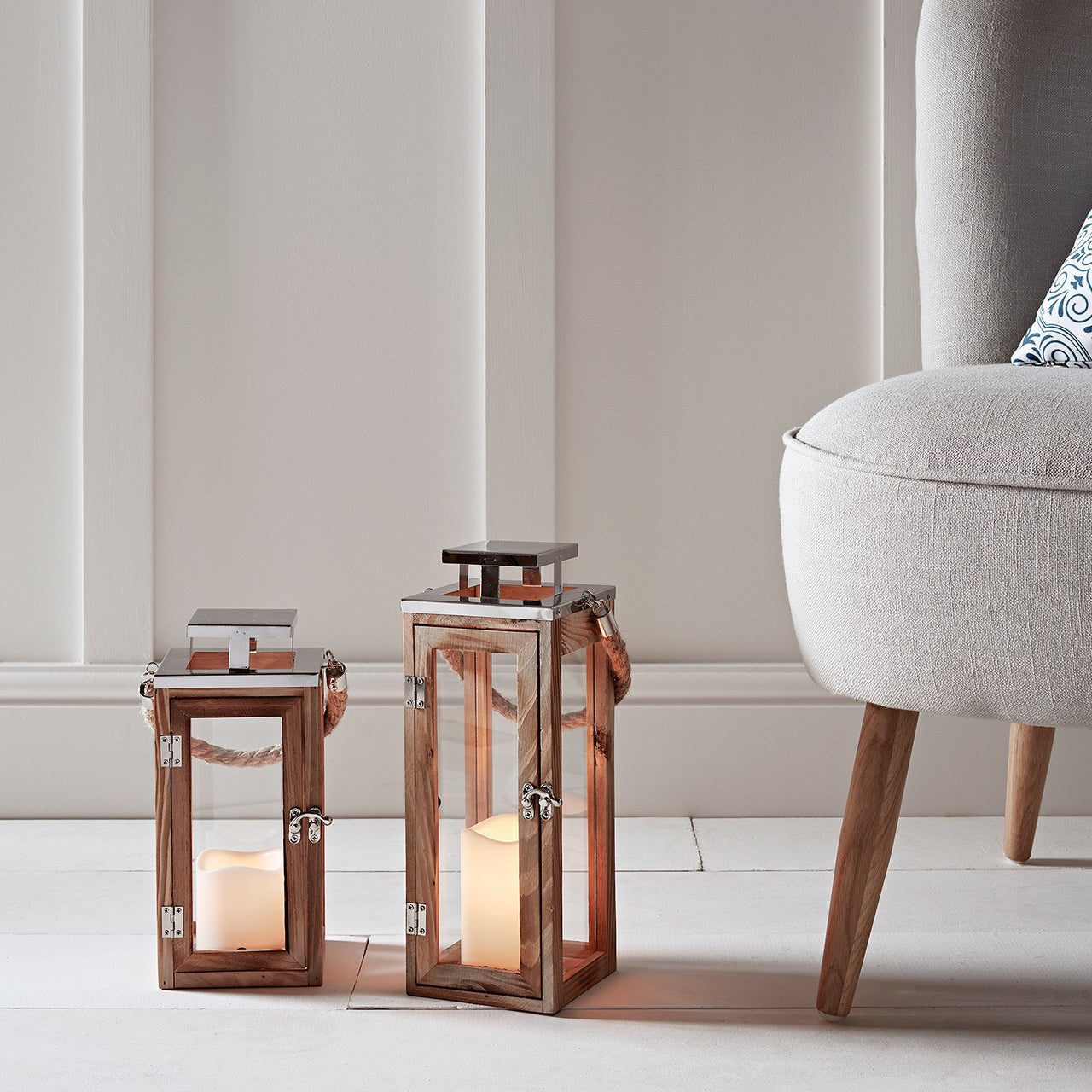 Lanterne Salcombe en Bois à Bougie LED