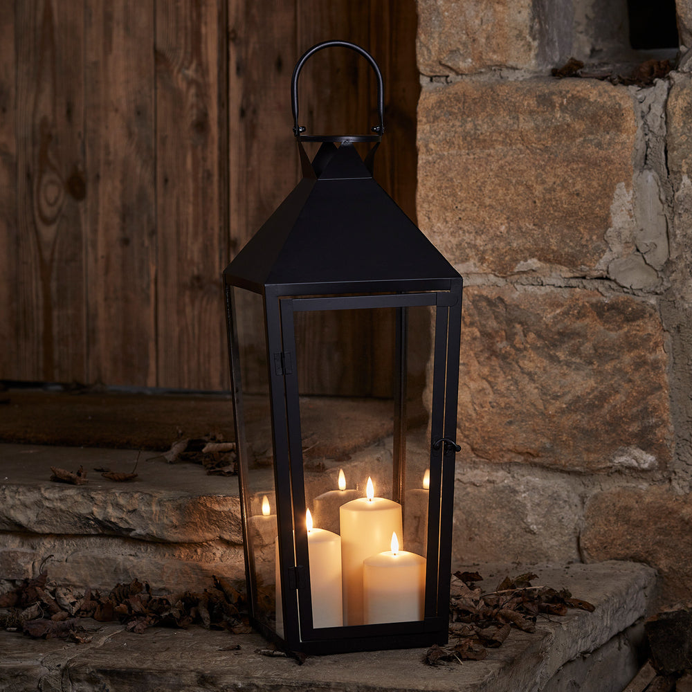 Grande Lanterne Extérieure Noire Cairns avec Bougies TruGlow®