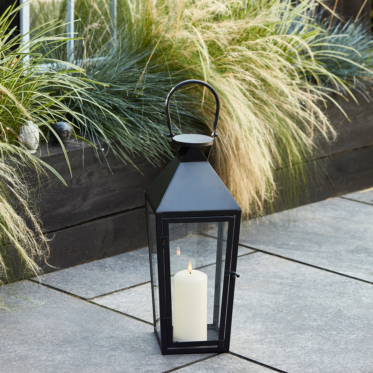 Lanterne Extérieure Noire Cairns avec Bougie TruGlow®