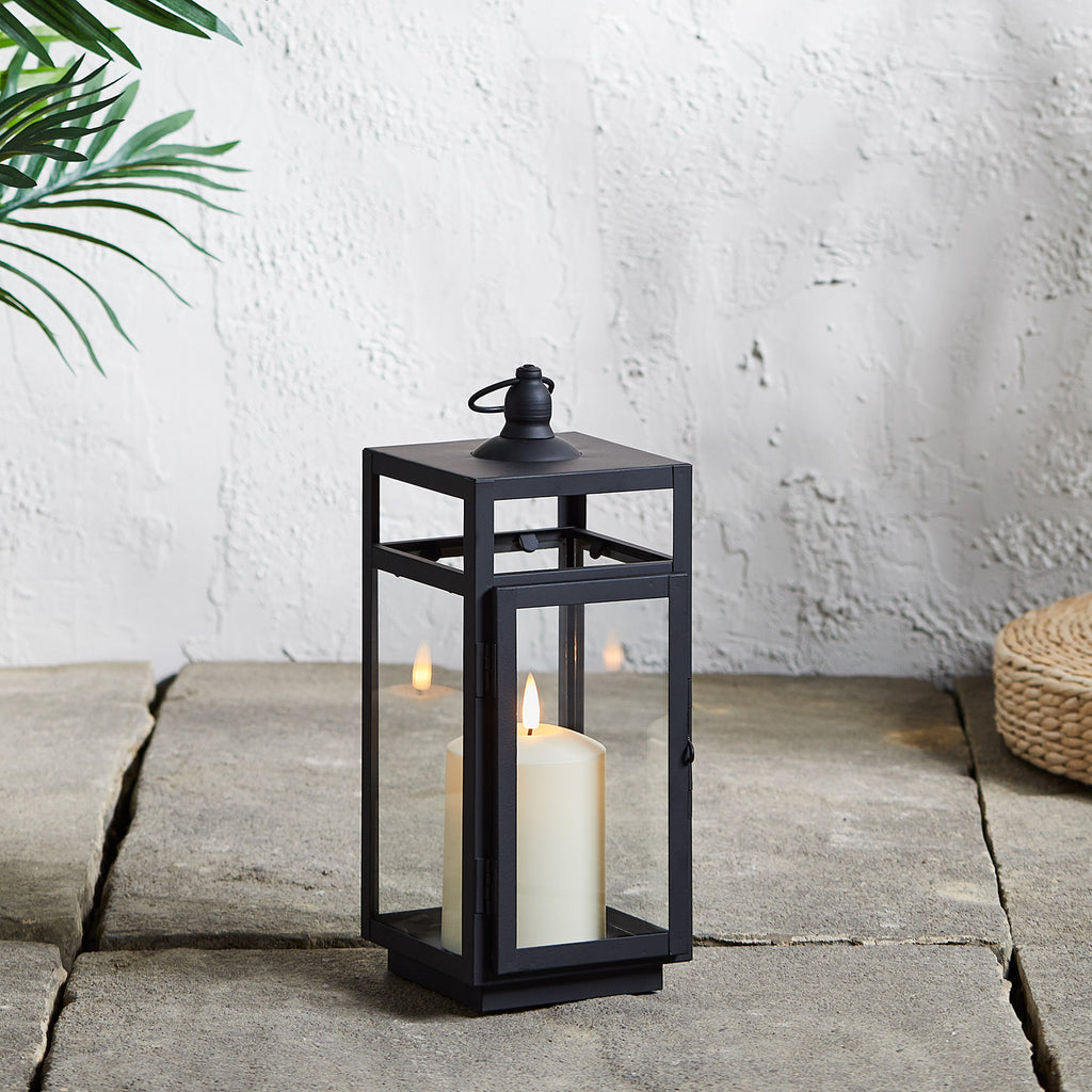 Grande Lanterne Déco Acier Inox 49cm Avec Bougie LED TruGlow® à Piles - Effet Flamme Réaliste