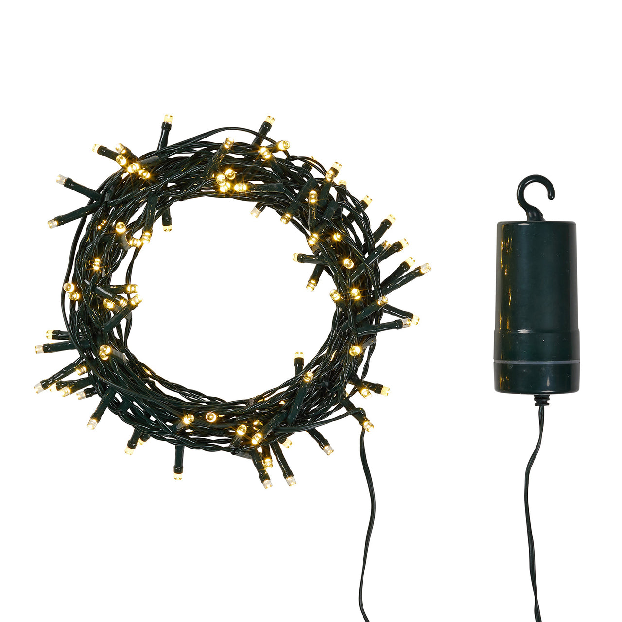 Guirlande Lumineuse à Piles 100 LED Blanc Chaud sur Câble Vert Foncé