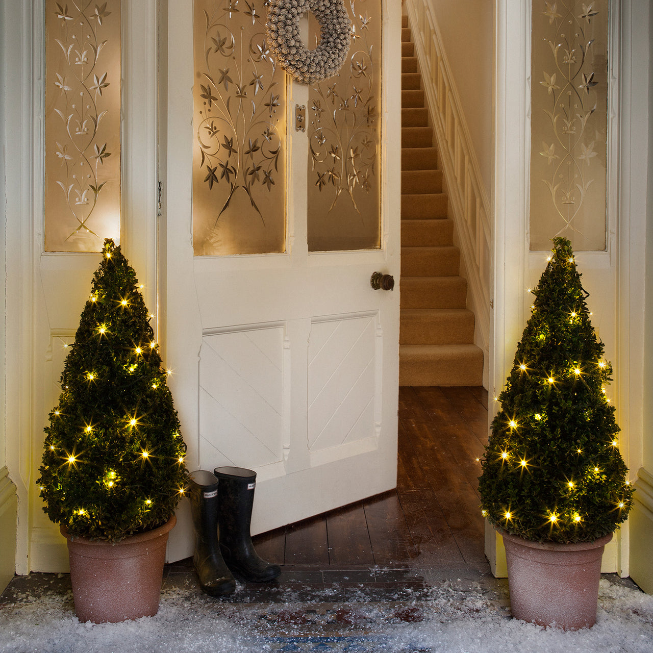 Guirlande Lumineuse à Piles 100 LED Blanc Chaud sur Câble Vert Foncé