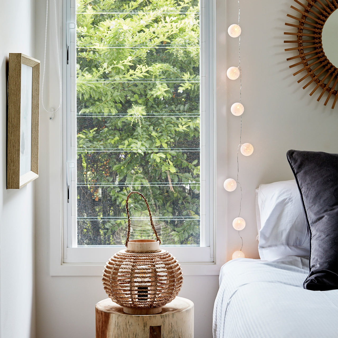 Guirlande Lumineuse Boules en Coton 20 LED Blanc Chaud