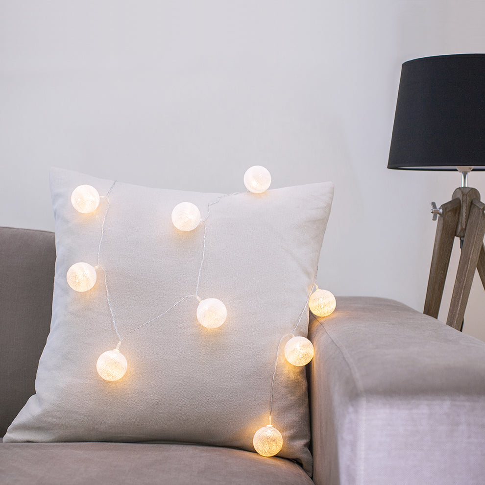 Guirlande Lumineuse Boules en Coton 20 LED Blanc Chaud