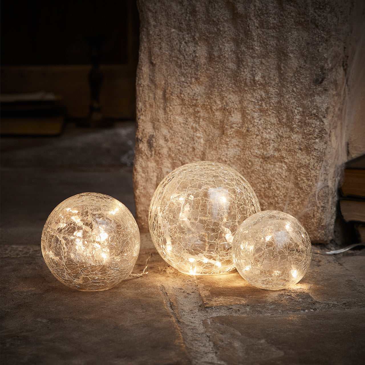 Lot de 3 boules de Noël en verre (D80 mm) Cirque étoilé Perle - Boule Lot de 3 boules de Noël en verre (D80 mm) Cirque étoilé Perle - Boule