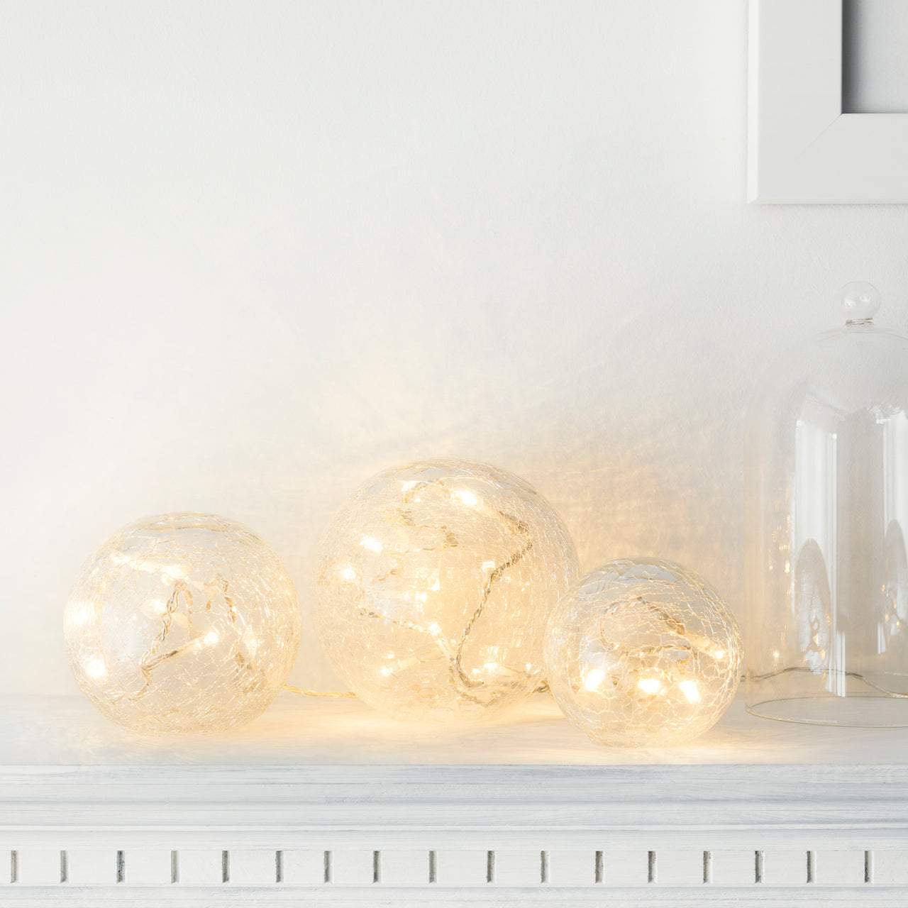 Lot de 3 Boules Lumineuses en Verre Craquelé