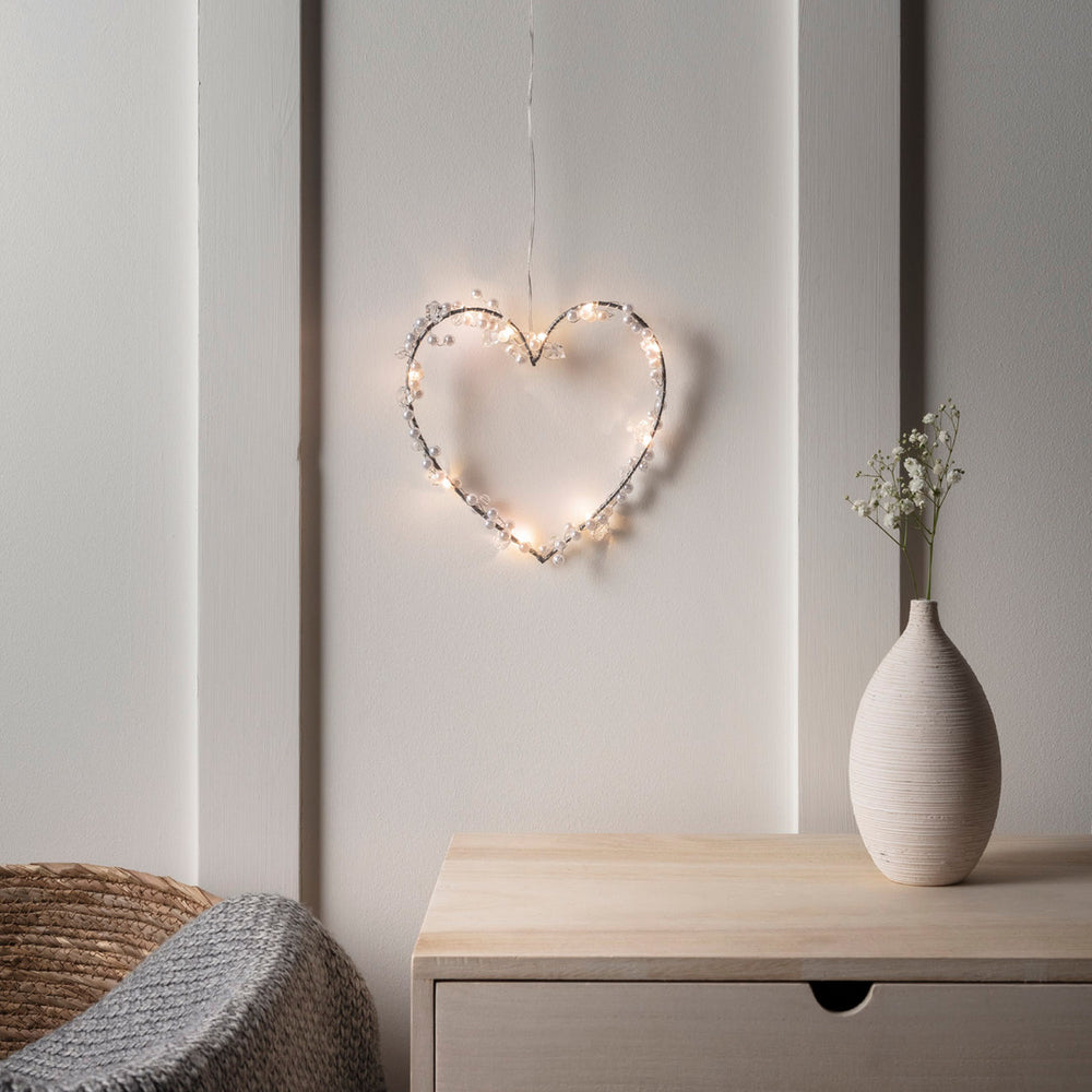 Cœur Lumineux à Micro LED Blanc Chaud à Piles Orné de Perles