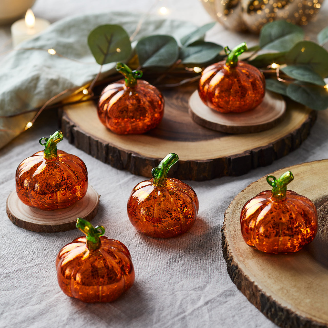 6 Citrouilles Lumineuses Miniatures en Verre