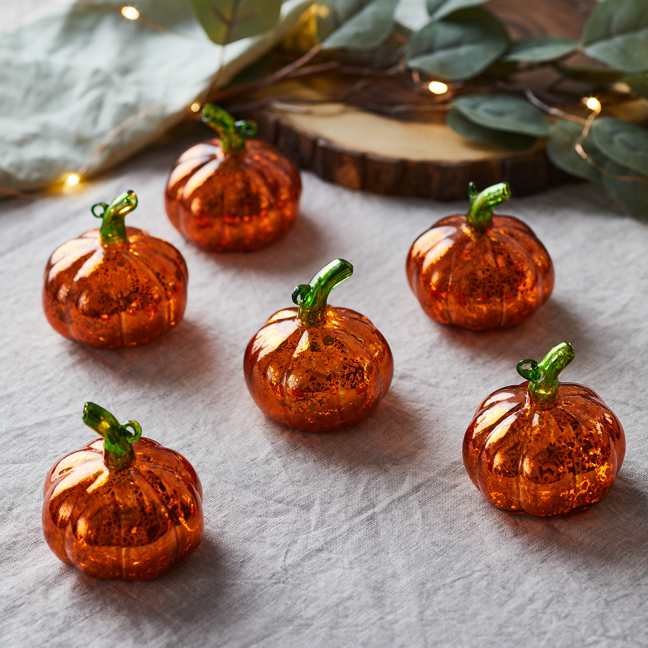 6 Citrouilles Lumineuses Miniatures en Verre