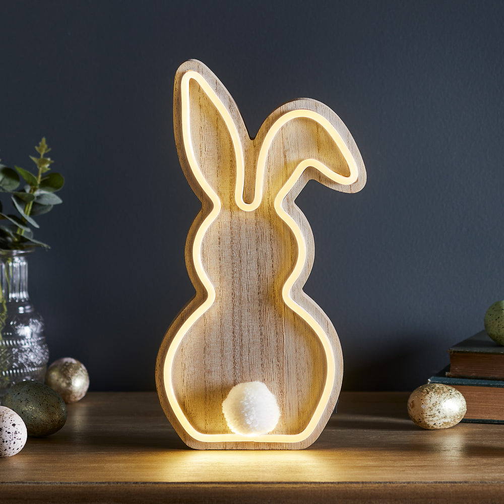 Lampe Néon Lapin en Bois