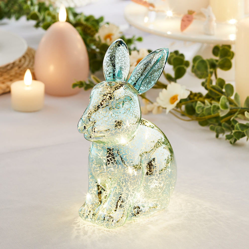 Déco de Pâques Lapin Lumineux en Verre Moucheté