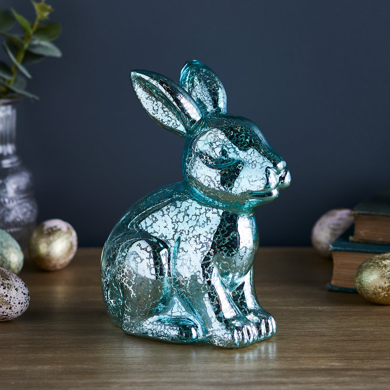 Déco de Pâques Lapin Lumineux en Verre Moucheté