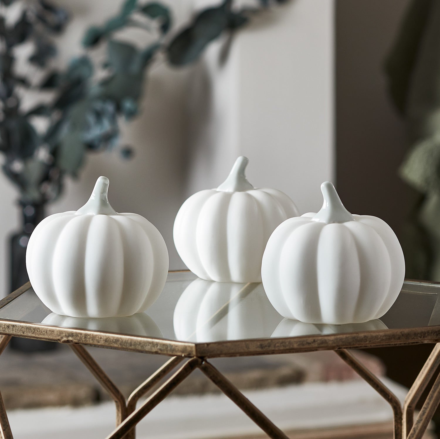2 Citrouilles En Céramique Biscuit – Grandes Tailles : 19 Et 13 Pouces, Déco Automne