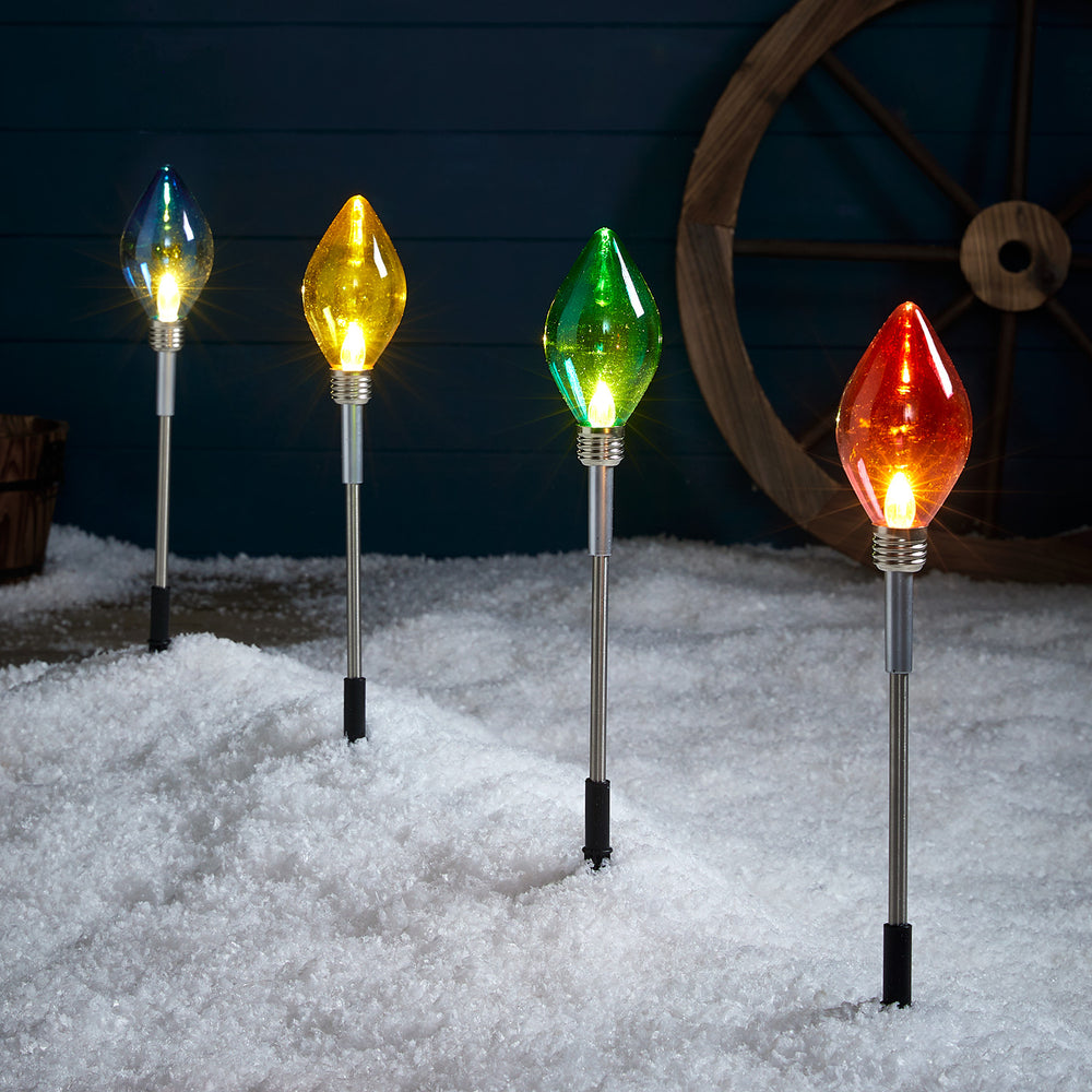 4 Balises Extérieures de Noël à Ampoules Multicolores