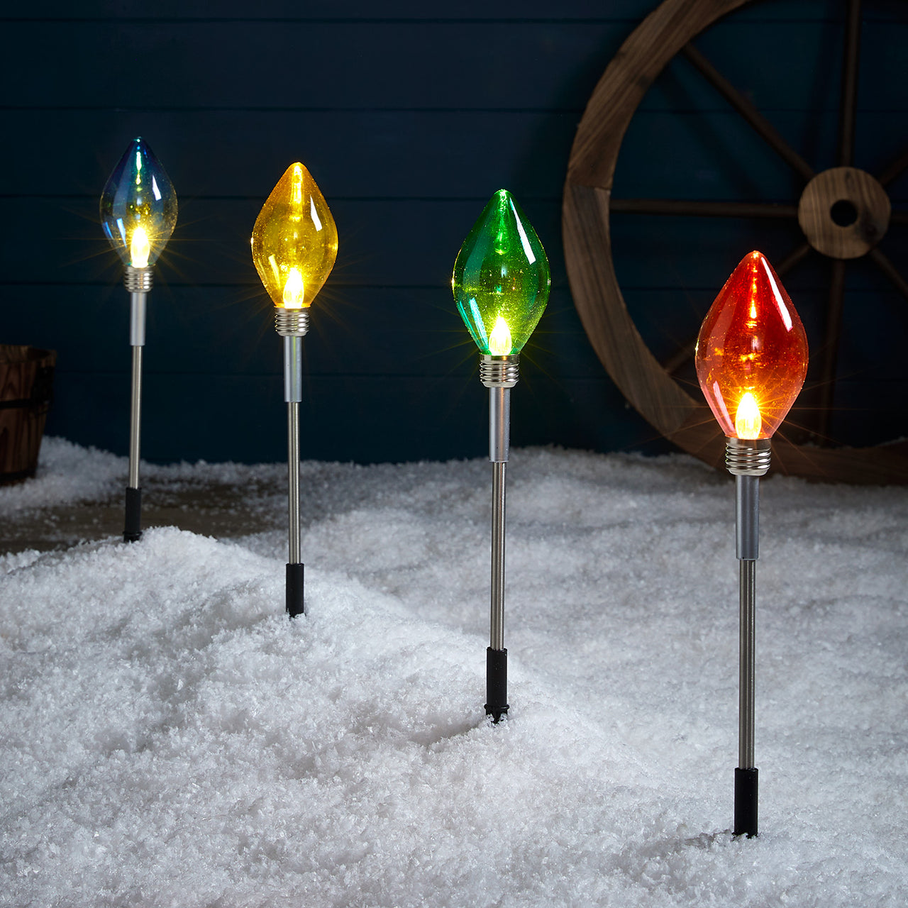 4 Balises Extérieures de Noël à Ampoules Multicolores –