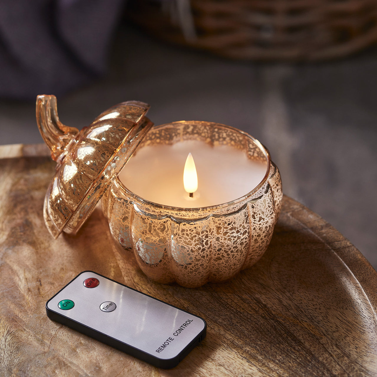 Bougie Citrouille TruGlow® en Verre Moucheté