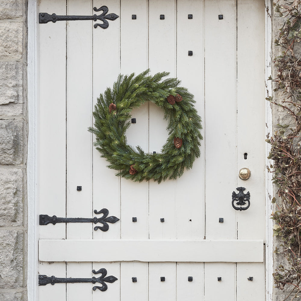 Couronne de Noël Extérieure Pré-illuminée de 60 cm