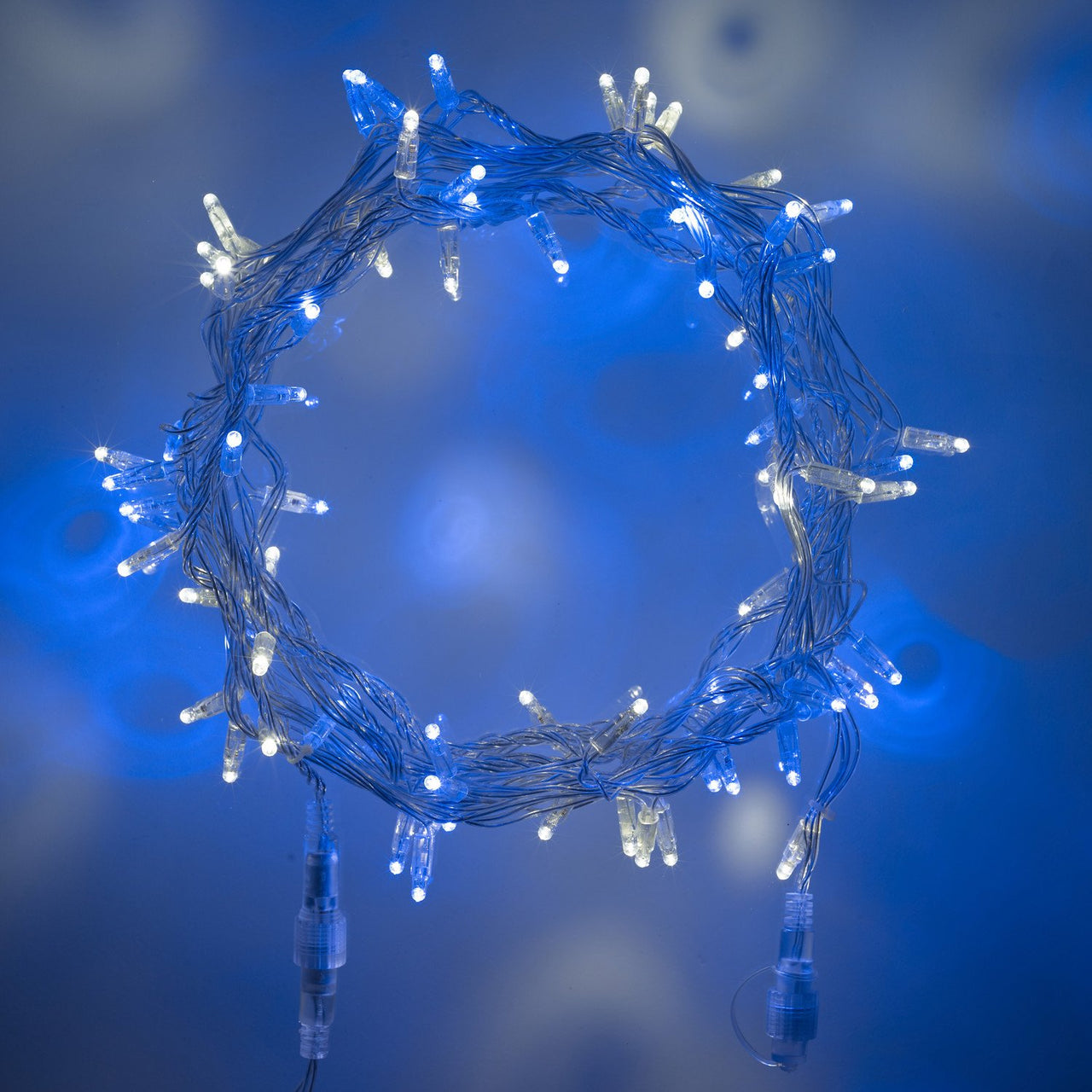 Guirlande Lumineuse 60m 600 LED Bleue et Blanche Câble Transparent Raccordable Série Cœur