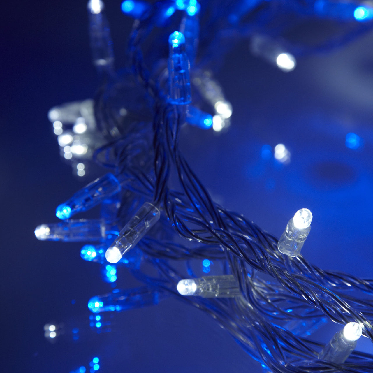 Guirlande Lumineuse Raccordable 100 LED Bleues & Blanches Câble Transparent 10m