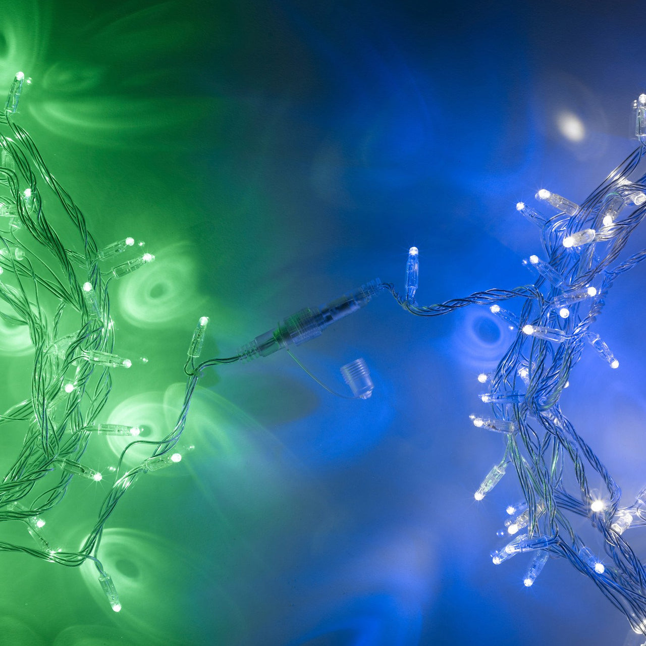 Guirlande Lumineuse 30m 300 LED Bleue et Blanche Câble Transparent Raccordable Série Cœur