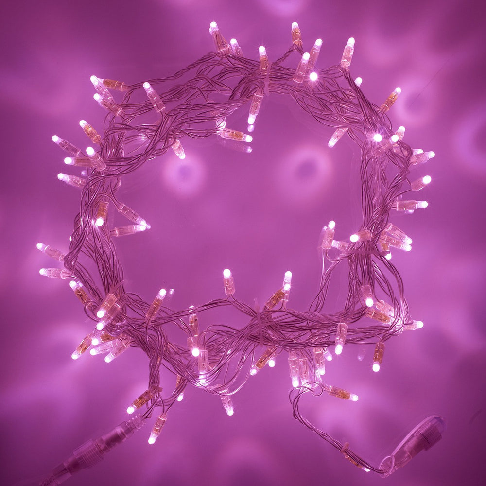 Guirlande Lumineuse 20m 200 LED Rose Câble Transparent Raccordable Série Cœur