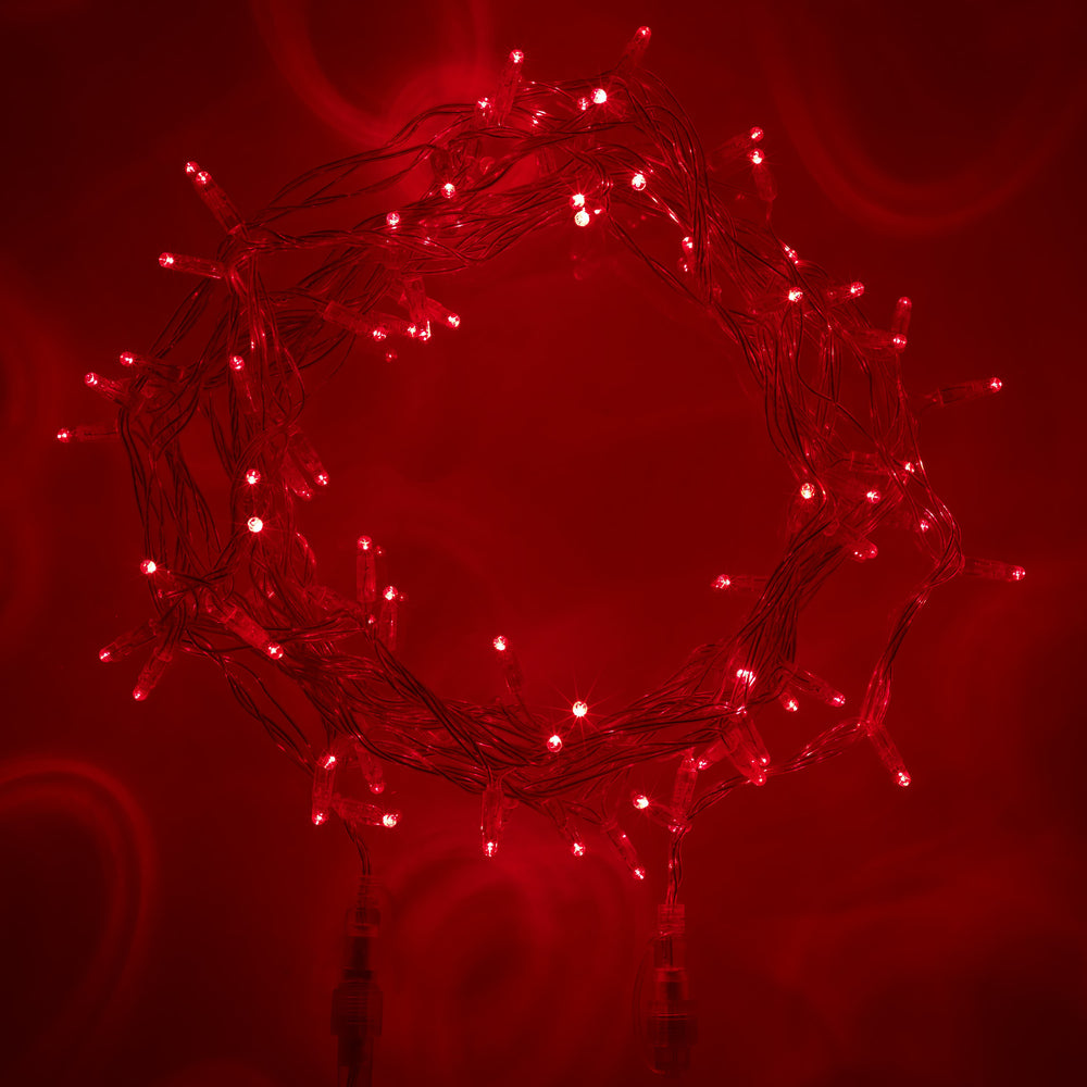 Guirlande Lumineuse Raccordable 100 LED Rouges Câble Transparent 10m