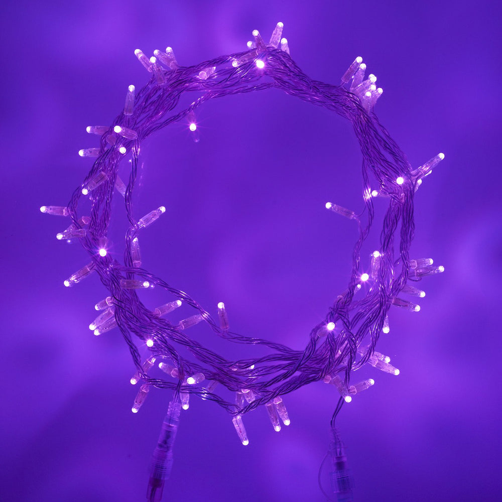 Guirlande Lumineuse 30m 300 LED Violette Câble Transparent Raccordable Série Cœur