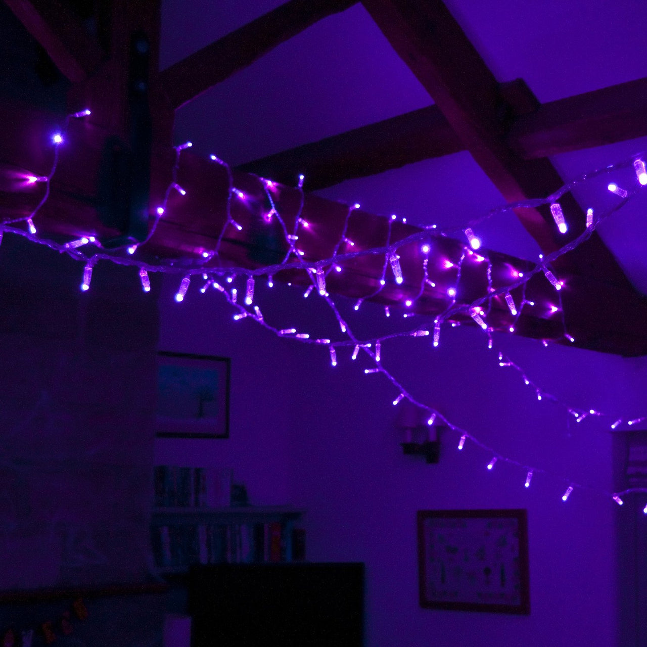 Guirlande Lumineuse 30m 300 LED Violette Câble Transparent Raccordable Série Cœur