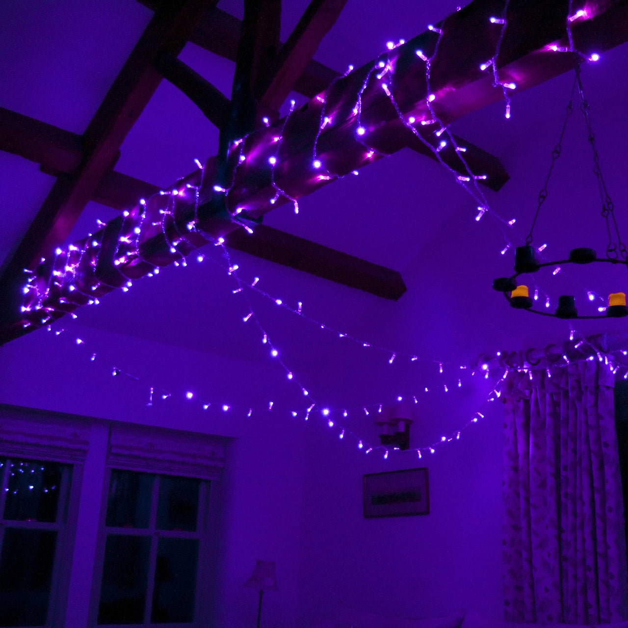 Guirlande Lumineuse 30m 300 LED Violette Câble Transparent Raccordable Série Cœur