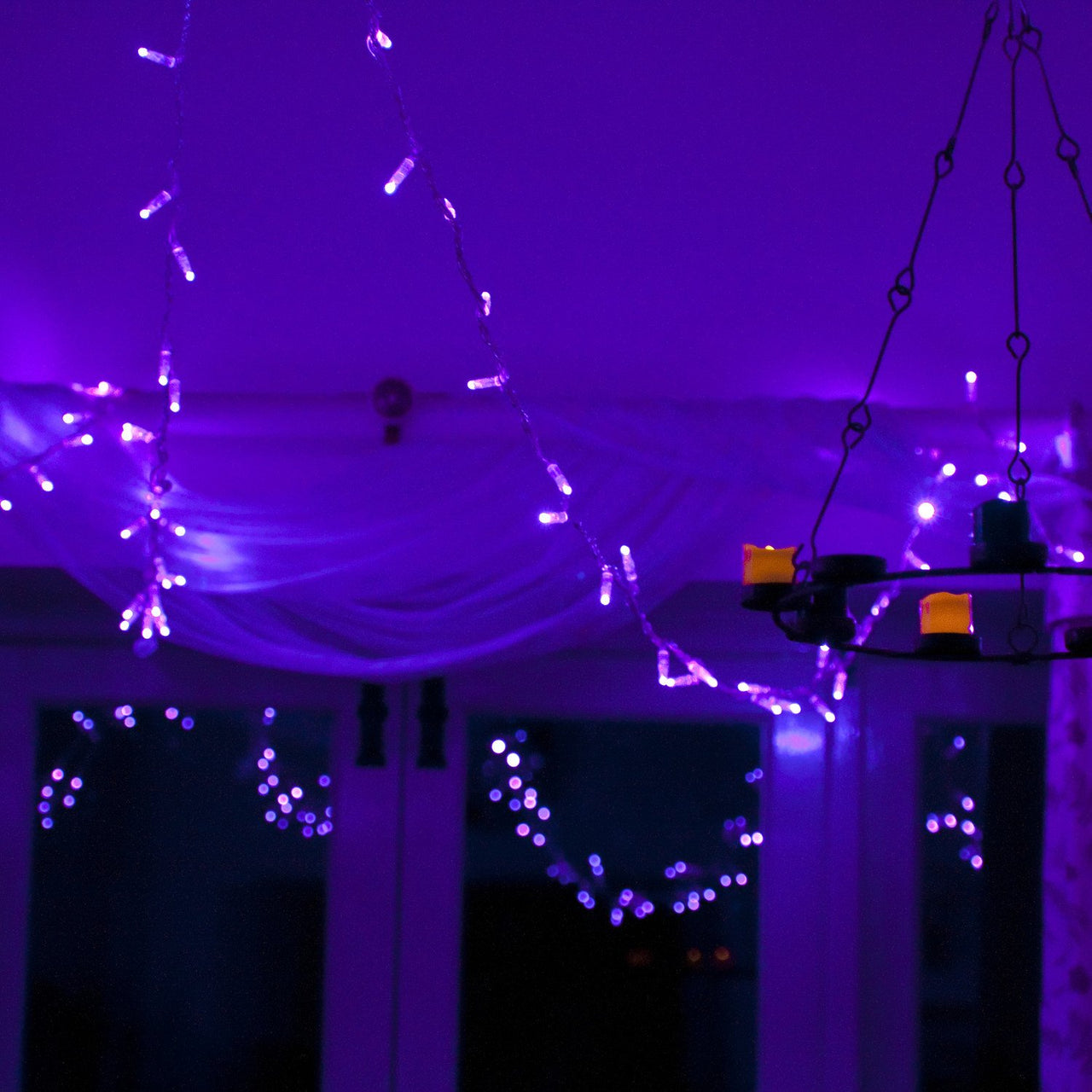 Guirlande Lumineuse 30m 300 LED Violette Câble Transparent Raccordable Série Cœur