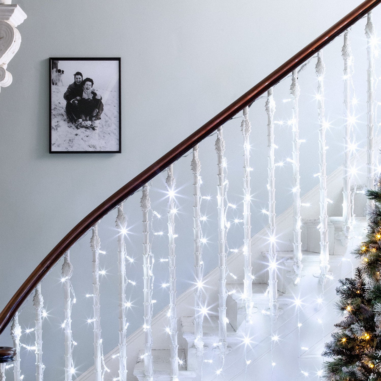 Rideau Lumineux 8m x 2m 768 LED Blanche Câble Transparent Raccordable Série Cœur