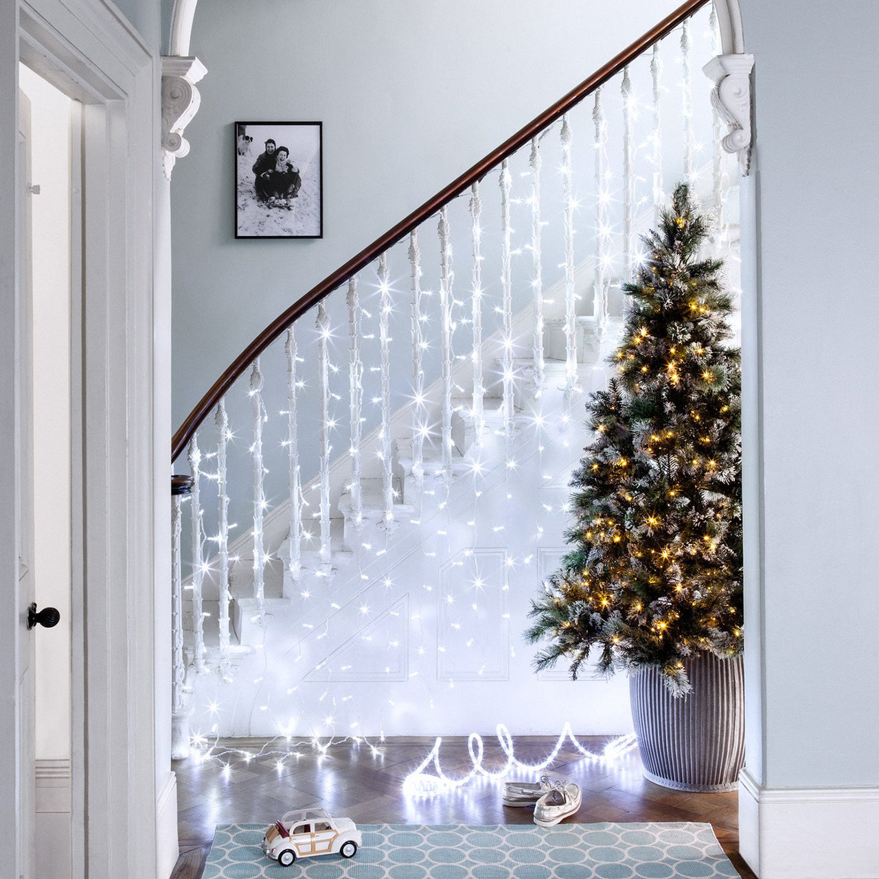 Rideau Lumineux 8m x 2m 768 LED Blanche Câble Transparent Raccordable Série Cœur