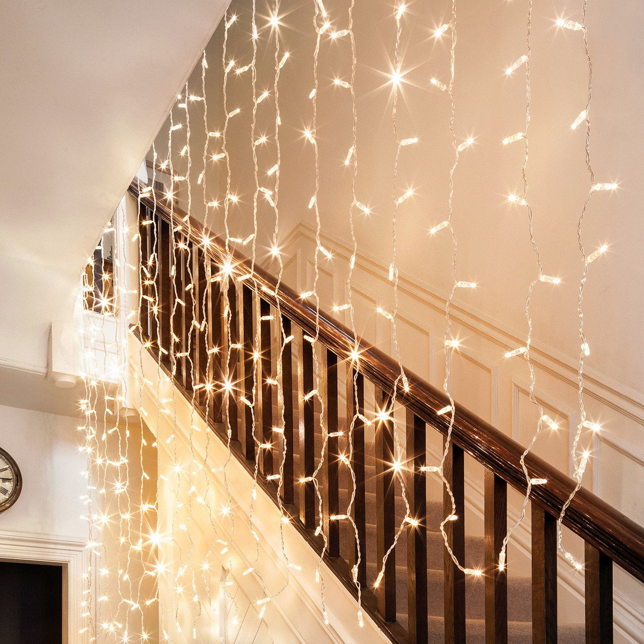 Rideau Lumineux 8m x 2m 768 LED Blanc Chaud Câble Transparent Raccordable Série Cœur