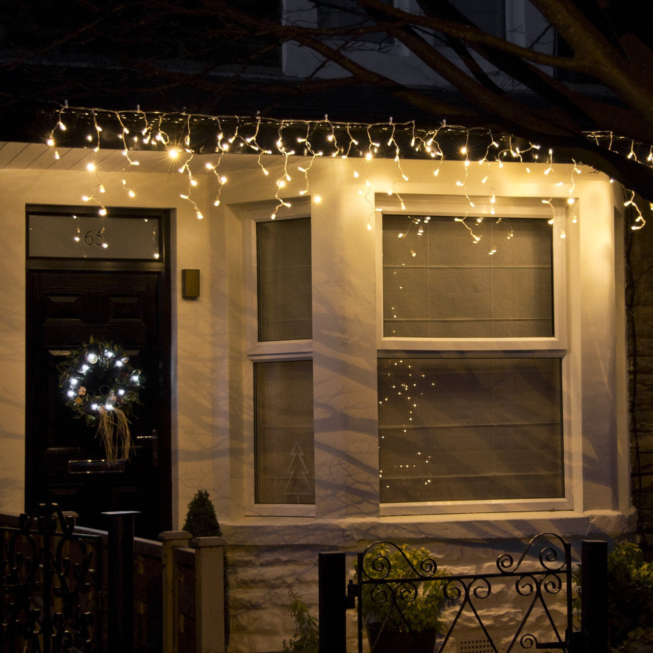 Guirlande Stalactite 22m 704 LED Blanc Chaud Câble Transparent Raccordable Série Cœur