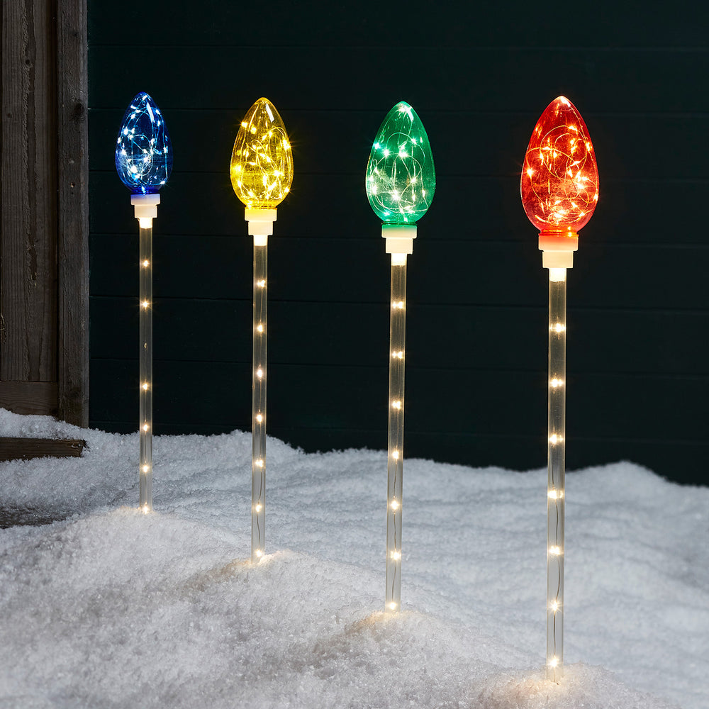 Lot de 4 Balises Extérieures Multicolores de Noël à LED