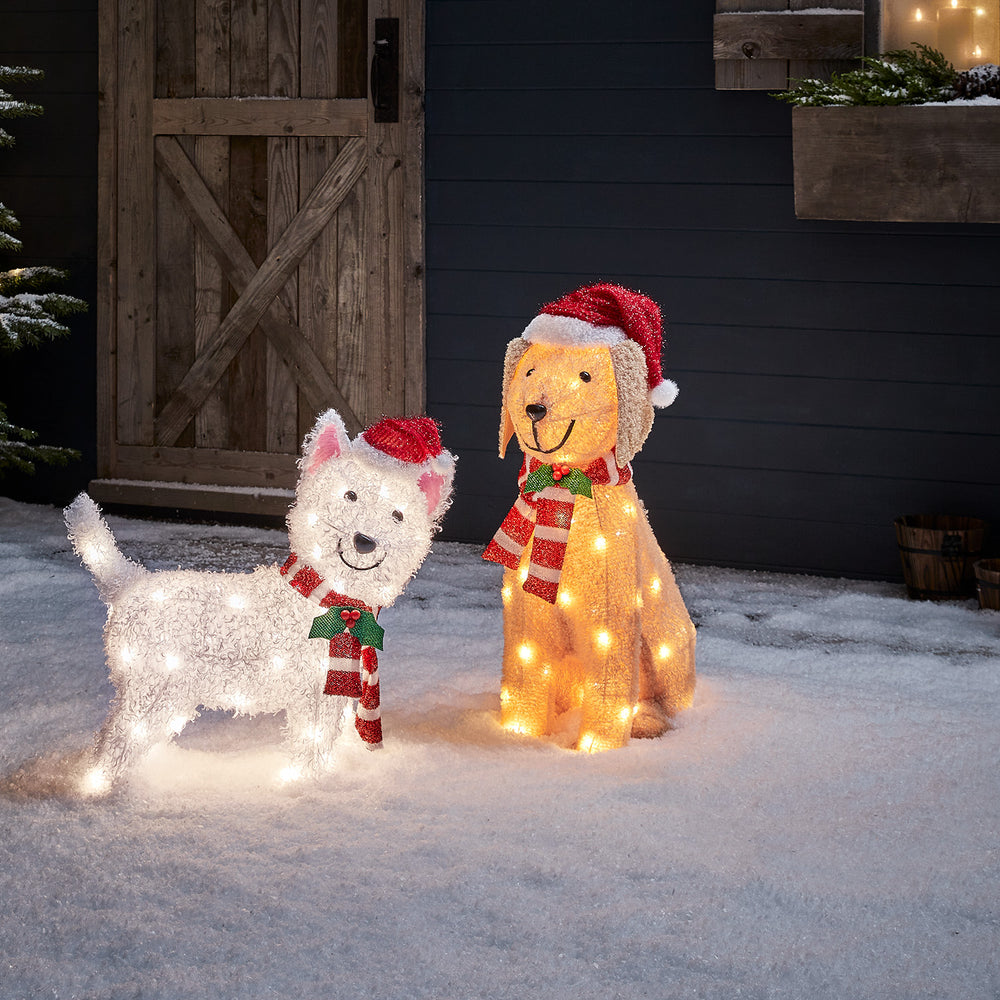 2 Décorations de Noël d'Extérieur Labrador et Westie Lumineux