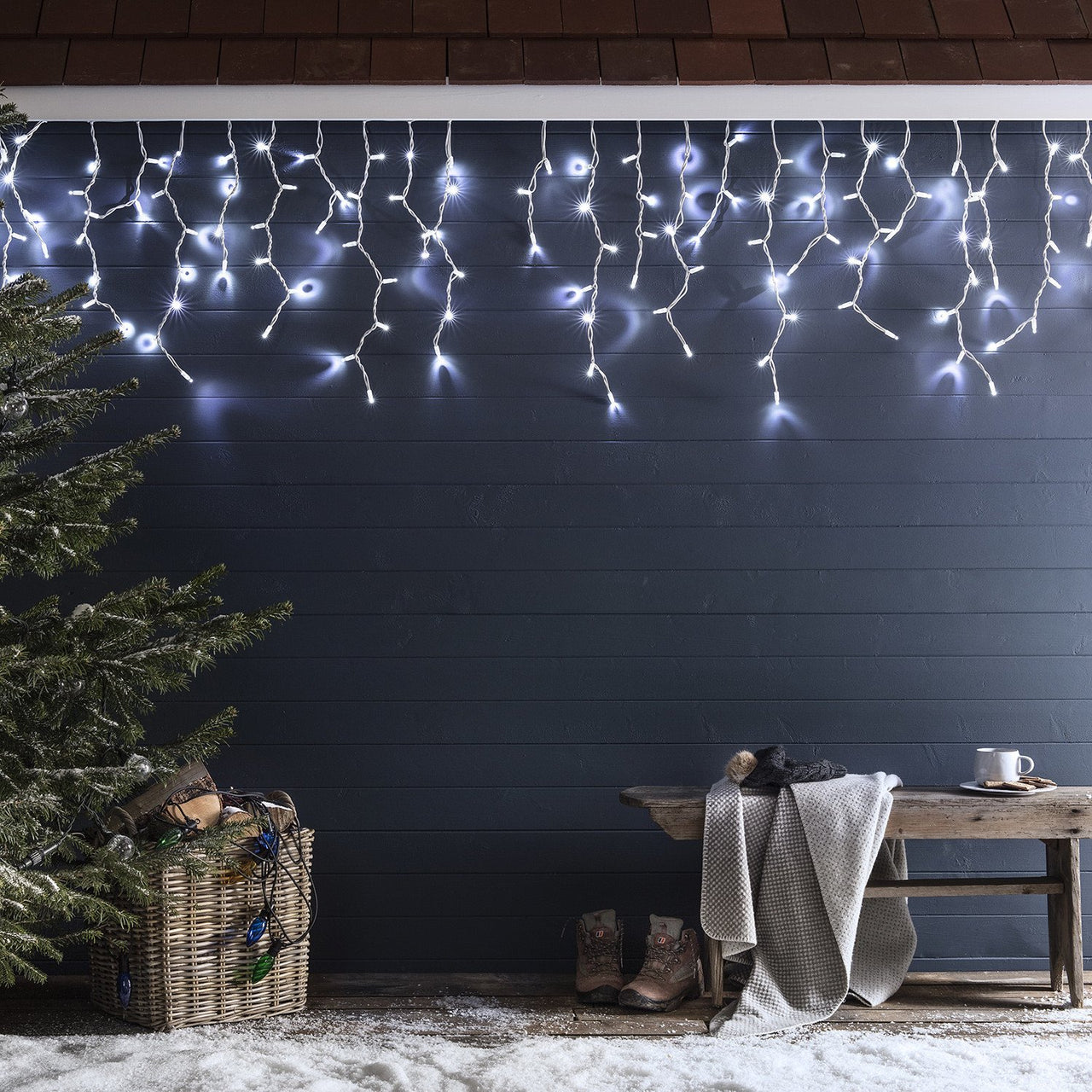 Guirlande de Noël extérieure Stalactite verte LED blanc chaud 12 m