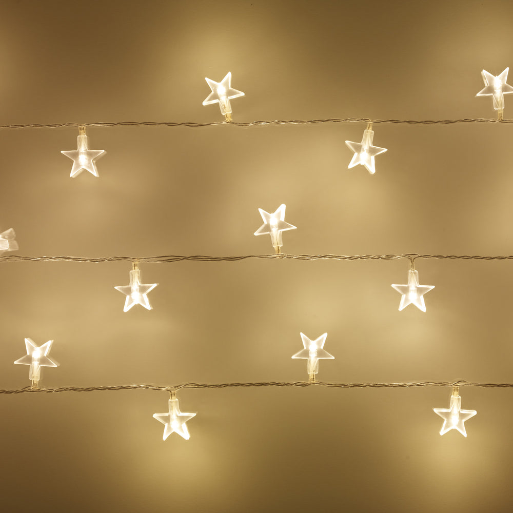 Guirlande Lumineuse 30 Étoiles LED Blanc Chaud sur Câble Transparent