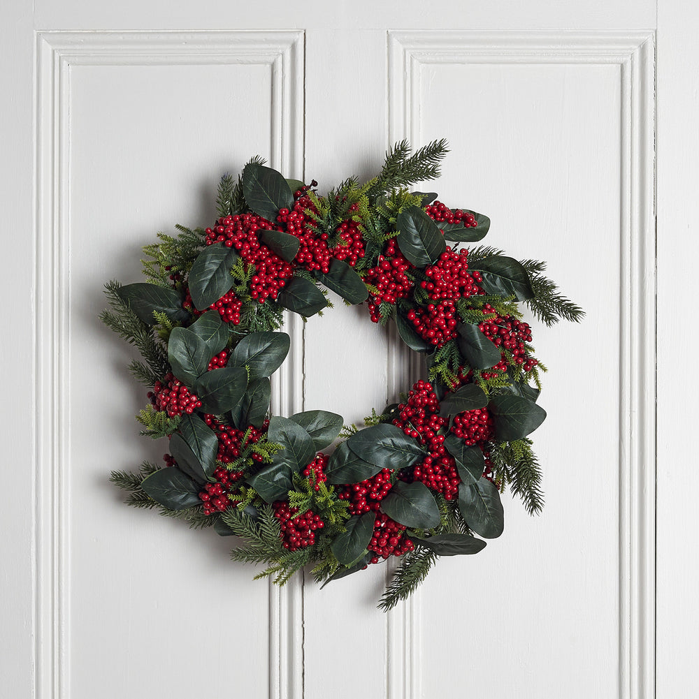 Couronne de Noël Pré-illuminée aux Baies Rouges de 50 cm