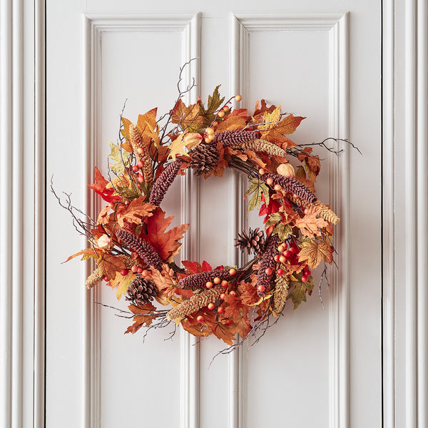 Couronne De Noël Artificielle 60 Cm Avec Nœud Rouge - Décoration Intérieure Festive Pour Porte Ou Table