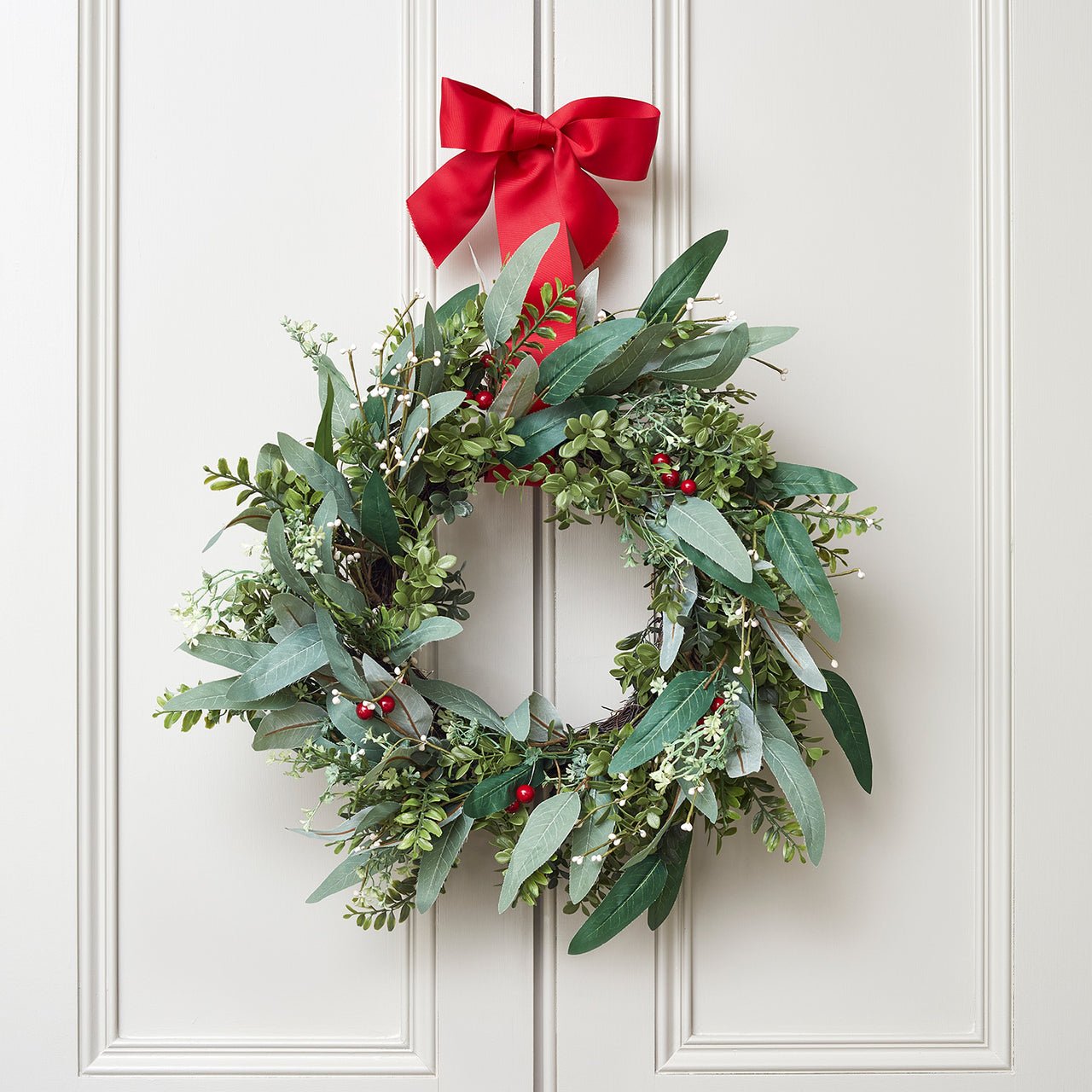 Couronne de Noël de 50 cm avec Nœud Rouge