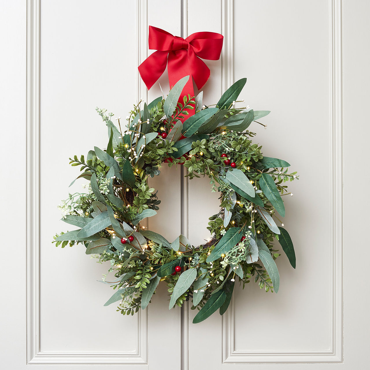Couronne de Noël de 50 cm avec Nœud Rouge