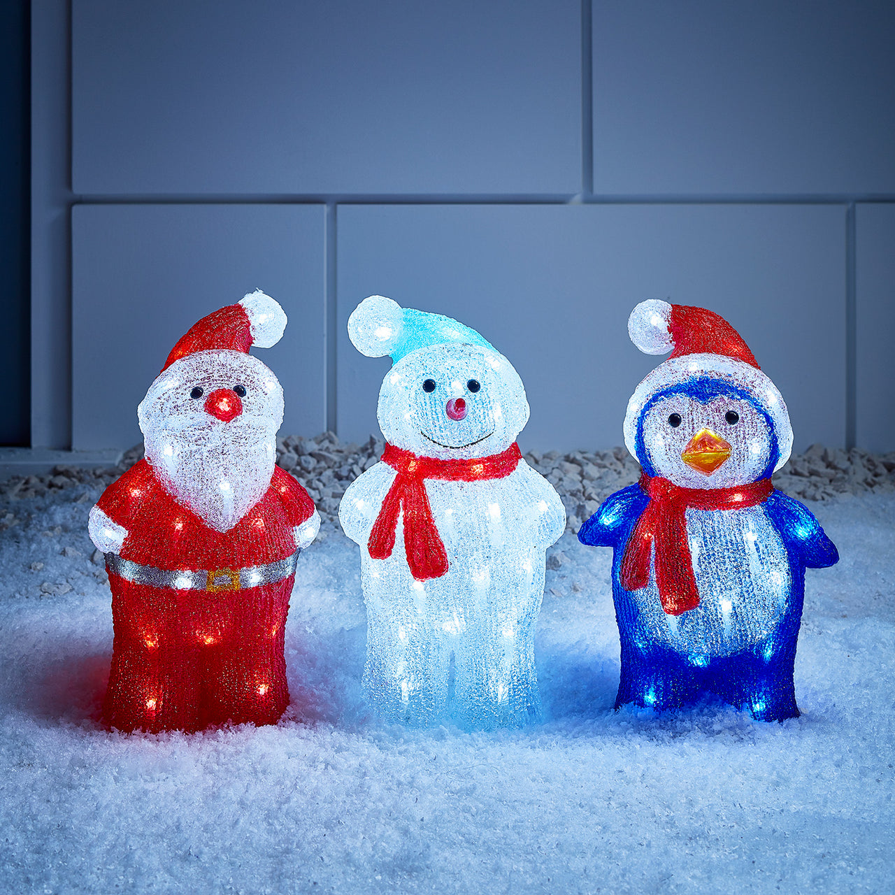 For Living - Décoration de Noël Bonhomme de neige lumineux à piles en  acrylique, 16 po