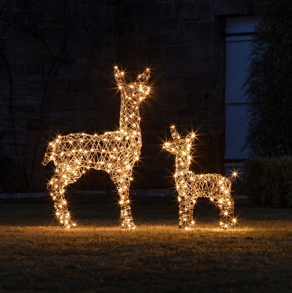 Biche et Faon de Noël Lumineux en Rotin