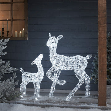 Duo de Rennes Lumineux Biche et Faon en Acrylique Swinsty