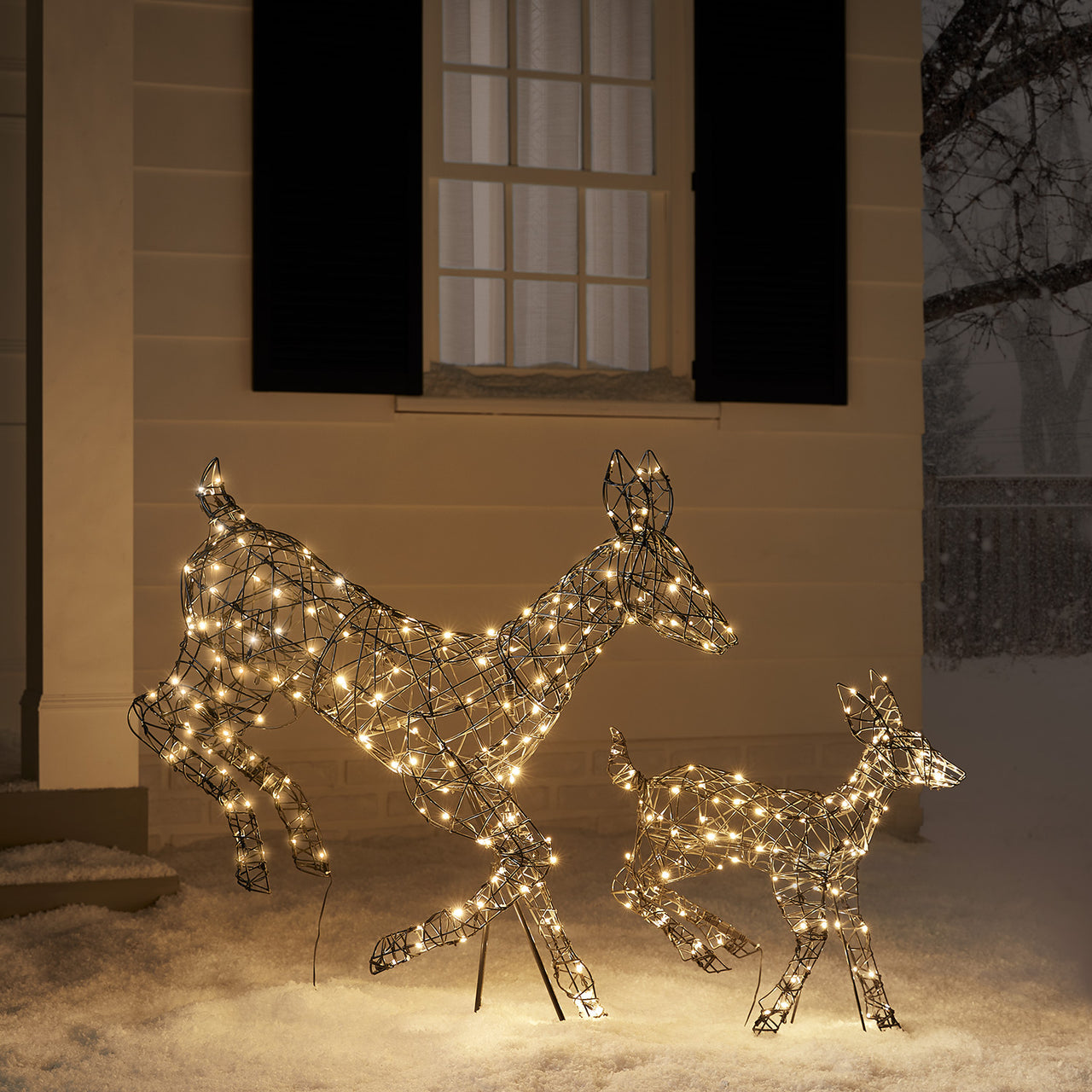 Duo de Rennes de Noël Harlow en Rotin Biche et Faon 300 LED Bicolore