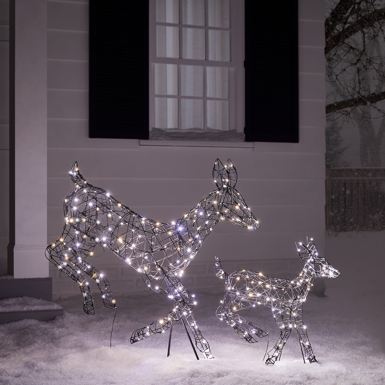 Duo de Rennes de Noël Harlow en Rotin Biche et Faon 300 LED Bicolore