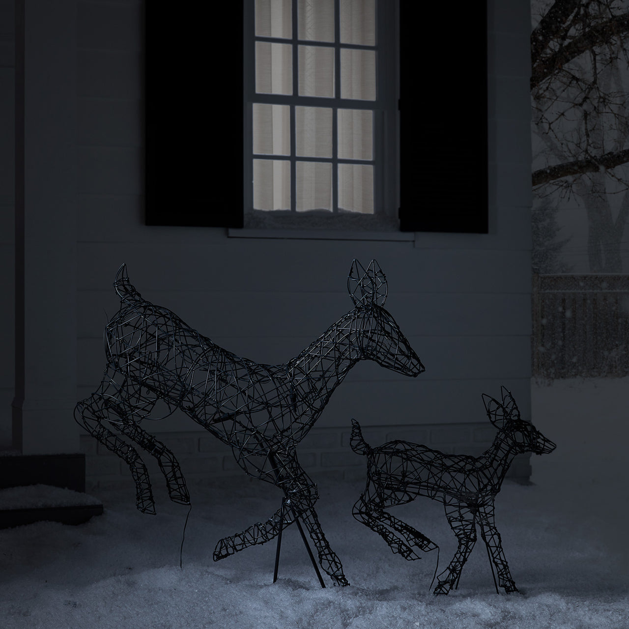 Duo de Rennes de Noël Harlow en Rotin Biche et Faon 300 LED Bicolore