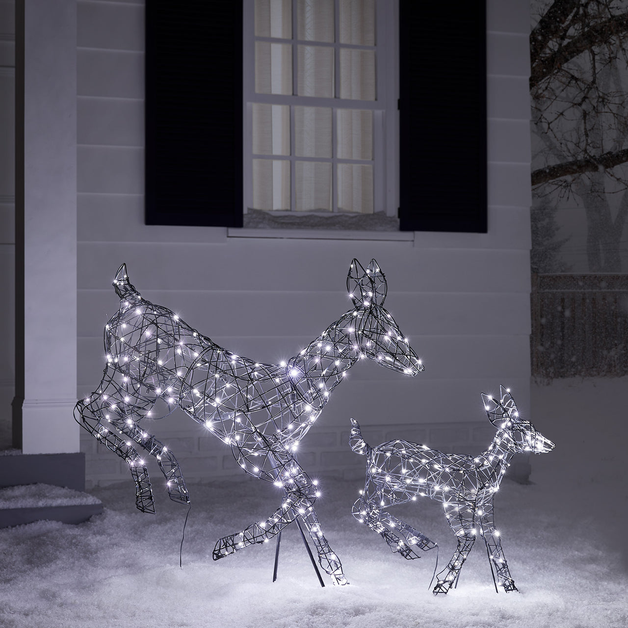 Duo de Rennes de Noël Harlow en Rotin Biche et Faon 300 LED Bicolore